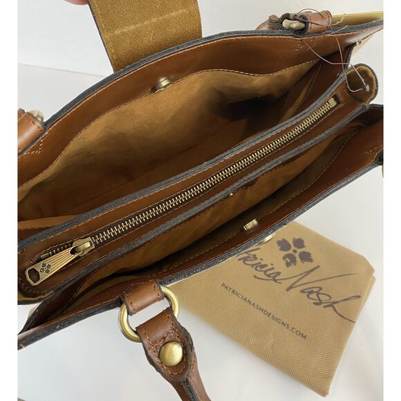 Patricia Nash Rienzo Satchel Shoulder Bag Vintage Tan Leather European Map NWT - Picture 7 of 11